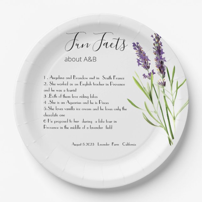 Vintage lavender  - Fun Facts  Paper Plate (Front)
