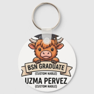 Vintage Lavender Highland Cow Graduate Nurse 2026 Key Ring
