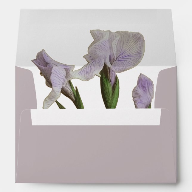 Vintage Lavender Iris Botanical Wedding Envelope (Back (Bottom))