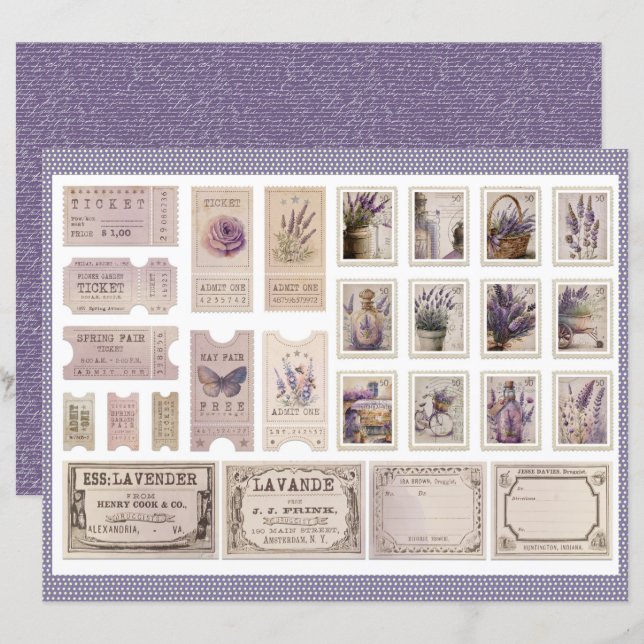 Vintage Lavender Journal Paper Sheet (Front/Back)