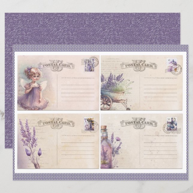 Vintage Lavender Journal Paper Sheet (Front/Back)