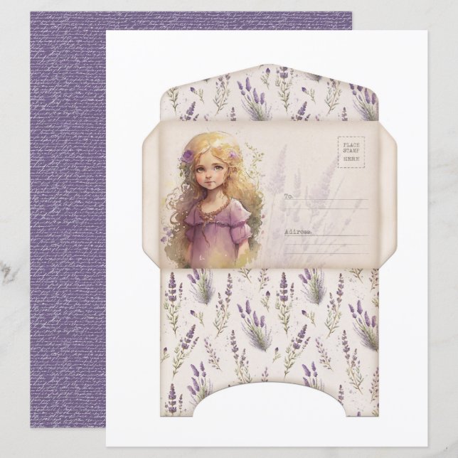Vintage Lavender Journal Paper Sheet (Front/Back)