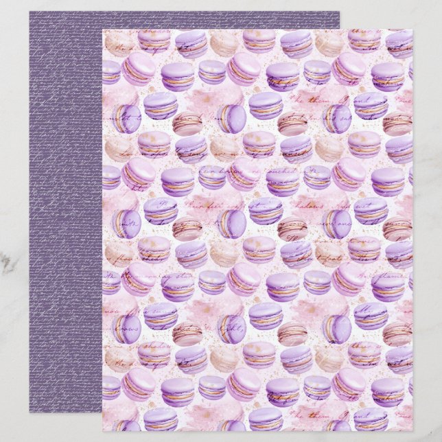 Vintage Lavender Macaron Journal Paper Sheet (Front/Back)