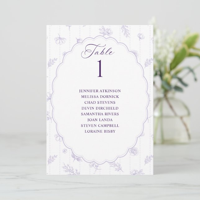 Vintage Lavender Oval Wedding Seating Chart (Standing Front)
