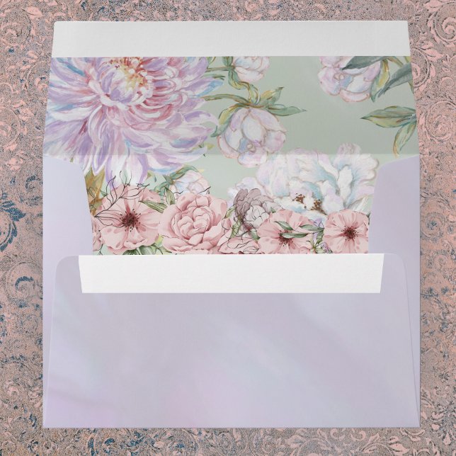 Vintage Lavender Peony Wedding Envelope (Creator Uploaded)