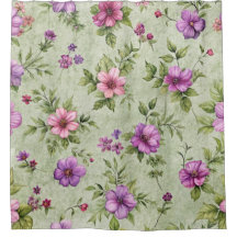 "Vintage Lavender Purple Floral Shower Curtain"