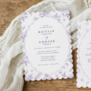 Vintage Lavender Purple French Floral Oval Wedding Invitation
