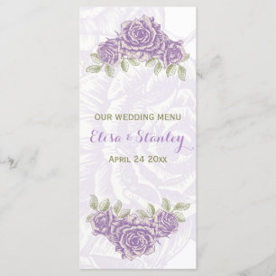 Vintage lavender purple roses wedding Menu card