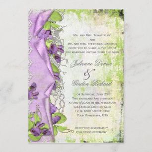 Vintage Lavender Purple Sweet Peas Floral Weddings Invitation