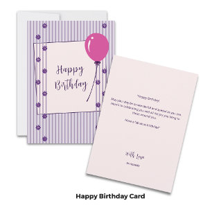 Vintage Lavender Stripes & Flowers Birthday Card