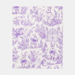 Vintage Lavender Toile de Jouy Bunny Woodland Fleece Blanket