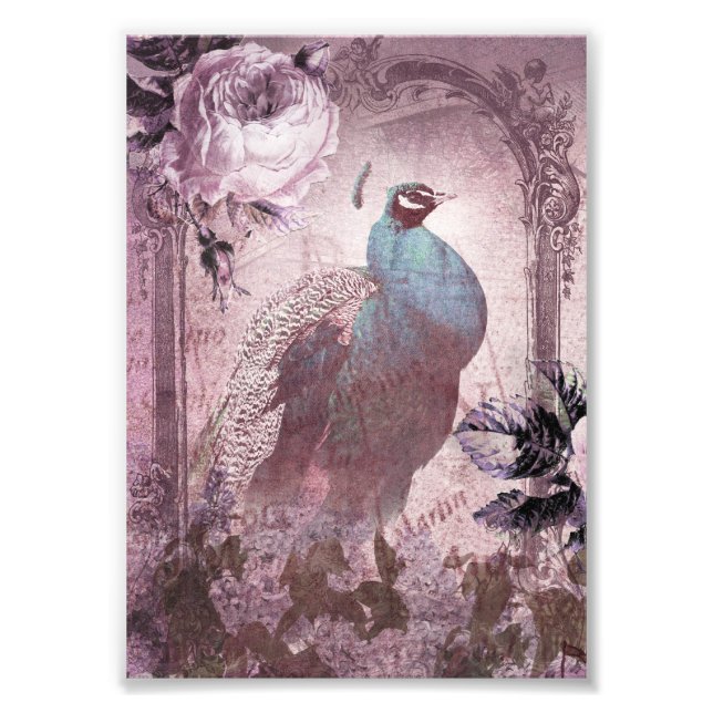 Vintage Lavender Victorian Peacock Photo Print (Front)