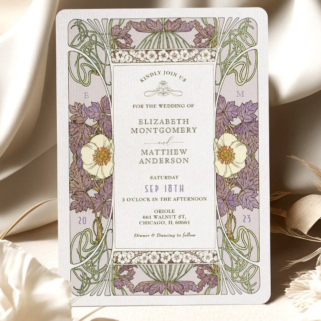 Vintage Lavender Wedding Invitations Art Nouveau (Creator Uploaded)