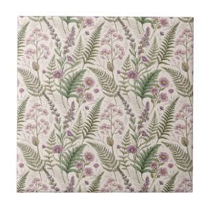 Vintage Lavender & Wildflower Cottagecore Pattern Ceramic Tile