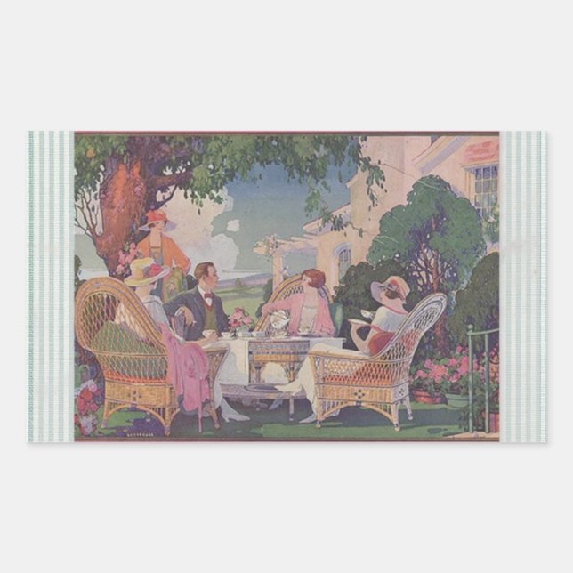 Vintage Lawn Gathering Rectangle Stickers (Front)