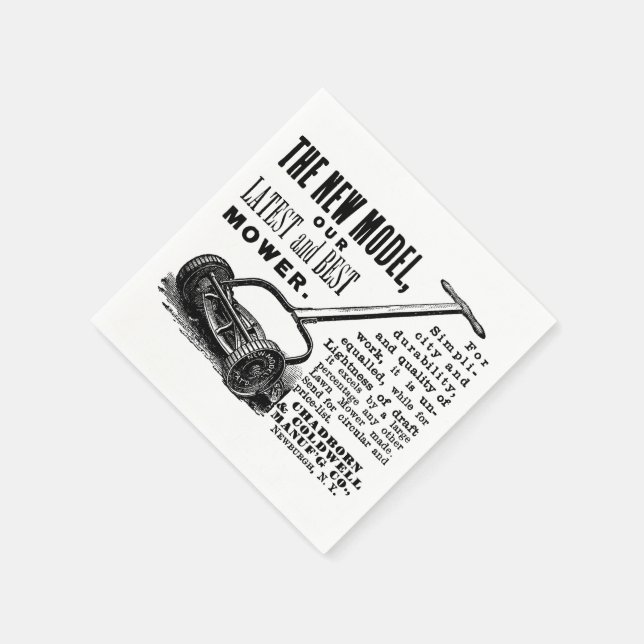 Vintage lawn mower advert napkin (Corner)