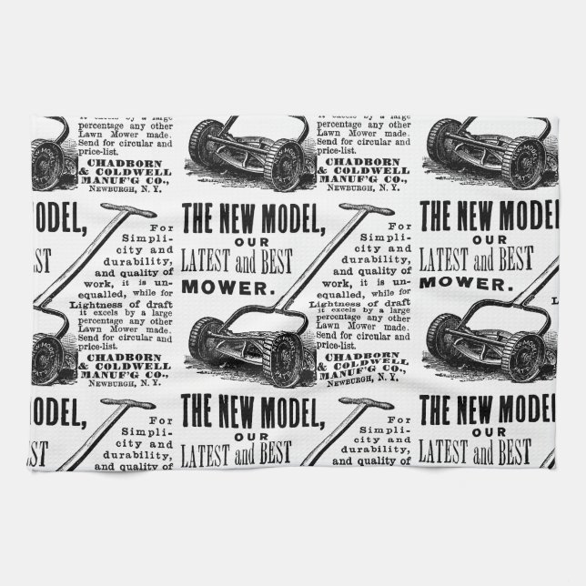 Vintage lawn mower advert tea towel (Horizontal)