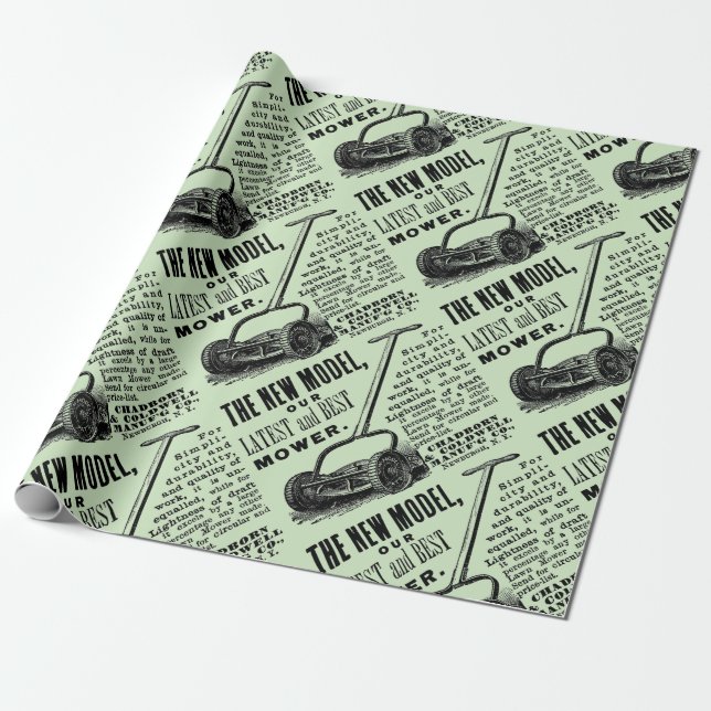 Vintage lawn mower advert wrapping paper (Unrolled)