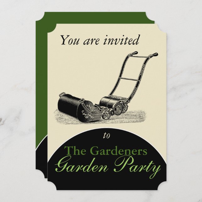 VINTAGE Lawn Mower Garden Party Invitation (Front/Back)