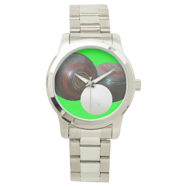 Vintage Lawnbowls On Green Background, Watch (Front)