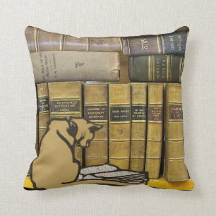 Vintage Leadhills Miners Library Cat Reading Book Cushion