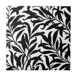 Vintage Leaf Botanical Pattern Black and White BW Ceramic Tile