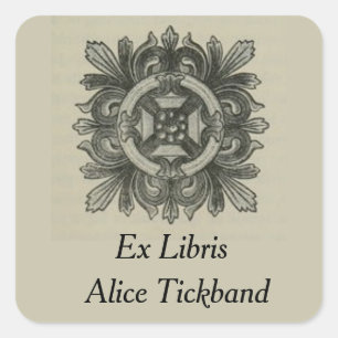 Vintage Leaf Design Square Bookplate Sticker