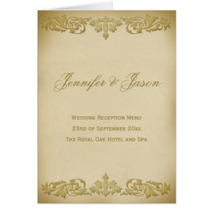 Vintage Leaf Scroll Style Wedding Menu in Beige