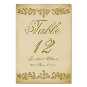 Vintage Leaf Scroll Wedding Table Number