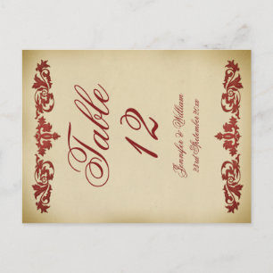 Vintage Leaf Scroll Wedding Table Number Postcard