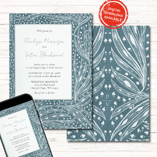 Vintage Leafy Frame on Teal Wedding Invitation
