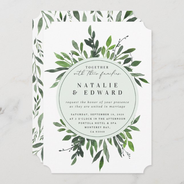 Vintage leafy frame wedding invitation. invitation (Front/Back)
