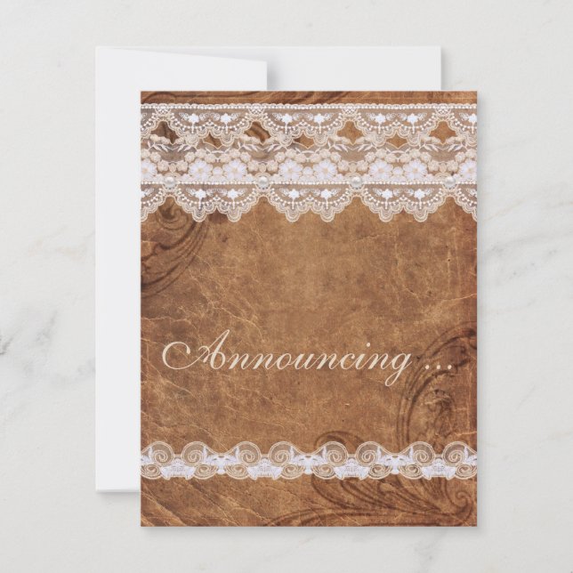 Vintage Leather and Lace Engagement  Announcement (Front)