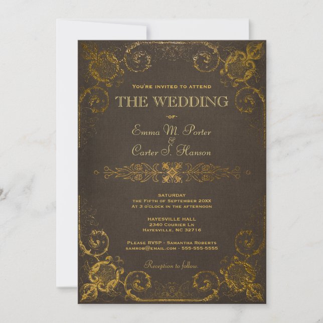 Vintage Leather Book Wedding Invitation (Front)