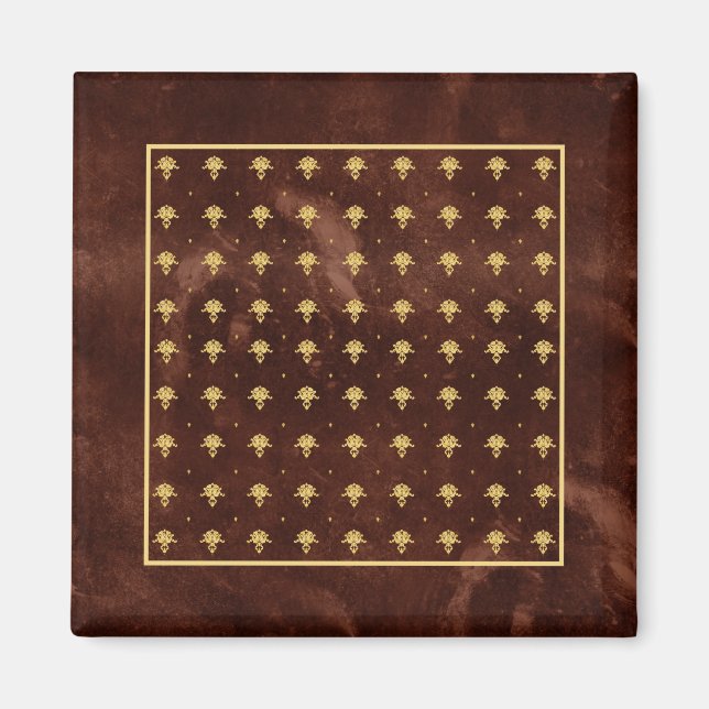 Vintage Leather Brown and Gold Damask Pattern Magnet (Front)