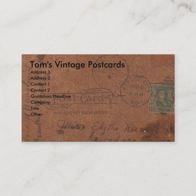 Vintage Leather Postcard Business Card (Front)