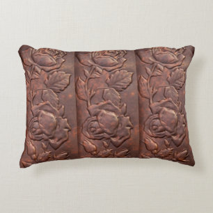 Vintage leather rose look decorative cushion