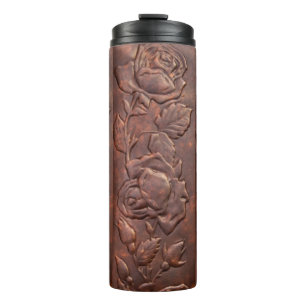 Vintage leather rose look thermal tumbler