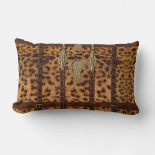 Vintage Leather Tribal Jaguar Animal Print Lumbar Cushion
