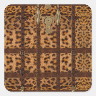 Vintage Leather Tribal Jaguar Animal Print Square Sticker