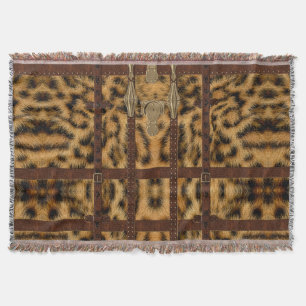 Vintage Leather Tribal Leopard Animal Print Throw Blanket