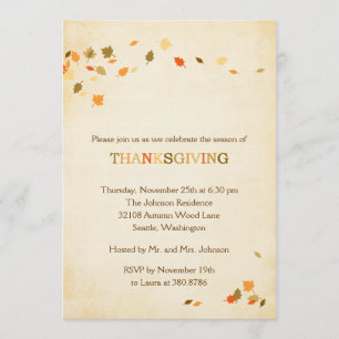 Vintage Leaves Thanksgiving Party Invitation