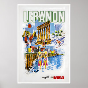 Vintage Lebanon Art Travel Poster Lebanese Print