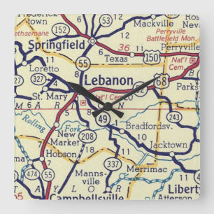 Vintage Lebanon KY Map Square Wall Clock