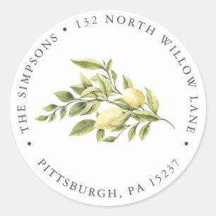 Vintage Lemon and Greenery Return Address Classic Round Sticker