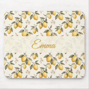 Vintage Lemon Blossom – Elegant Botanical Citrus Mouse Pad