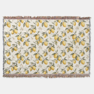 Vintage Lemon Blossom – Elegant Botanical Citrus Throw Blanket