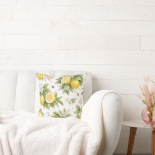 Vintage Lemon Blossom Pattern Cottagecore Citrus Cushion