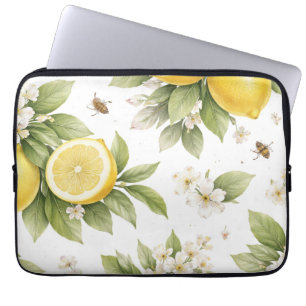 Vintage Lemon Blossom Pattern Cottagecore Citrus Laptop Sleeve
