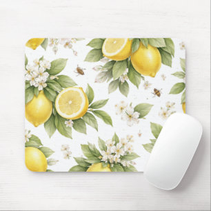 Vintage Lemon Blossom Pattern Cottagecore Citrus Mouse Pad
